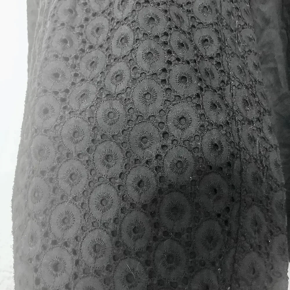 Ann Taylor Women's L Black Eyelet Embroidered Cropped Jacket Button Front Boxy